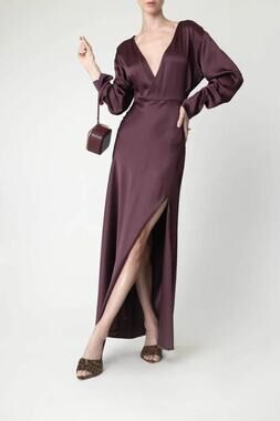 LAPOINTE Satin V Neck Long Dress in Mulberry 12